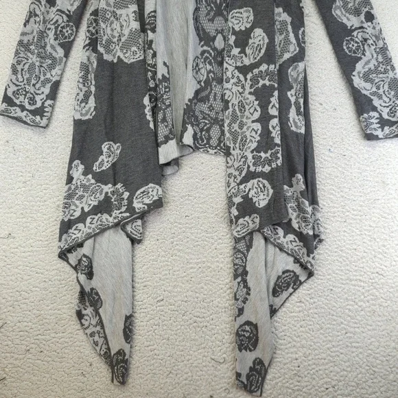 Neiman Marcus Gray Lace Waterfall Open Front Duster Sweater Cardigan Sz XL - Picture 2 of 13